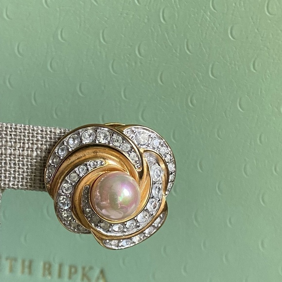 Nolan Miller crystals and pearls gold tone earrings - Picture 3 of 5